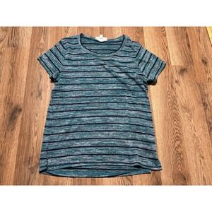 Cloudchaser T-Shirt Womens Small Teal Striped Casual Short Sleeve Excellent